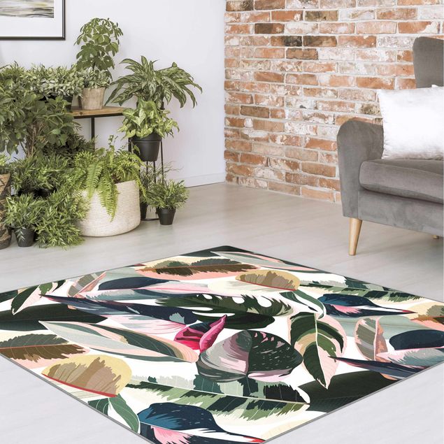 green area rug Pink Tropical Pattern XXL