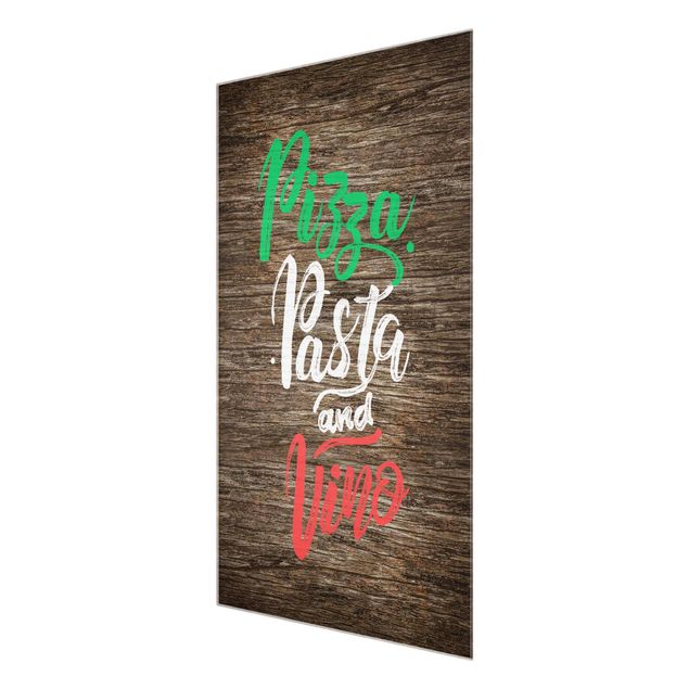 Glass print - Pizza Pasta and Vino On Wooden Board