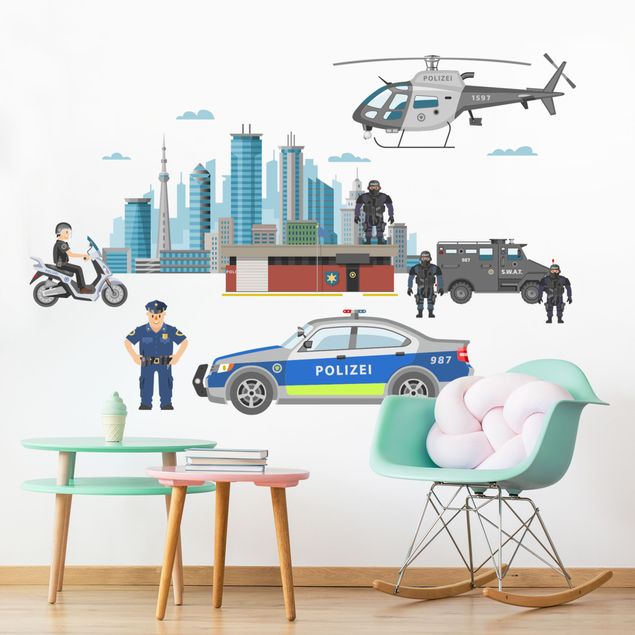 Car wall decals Police and police cars set