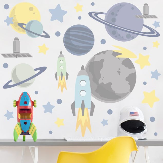 Autocolantes de parede espaço Rocket and planets