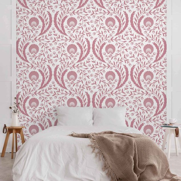 Wallpaper - Tendrils with Fan Flowers in Antique Pink