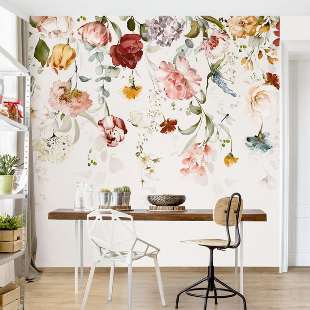 Wallpaper - Trailing Flowers Watercolour