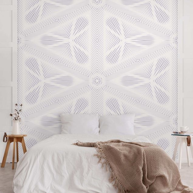 Wallpaper - Rhombic Pattern With Stripes And Star In Grey