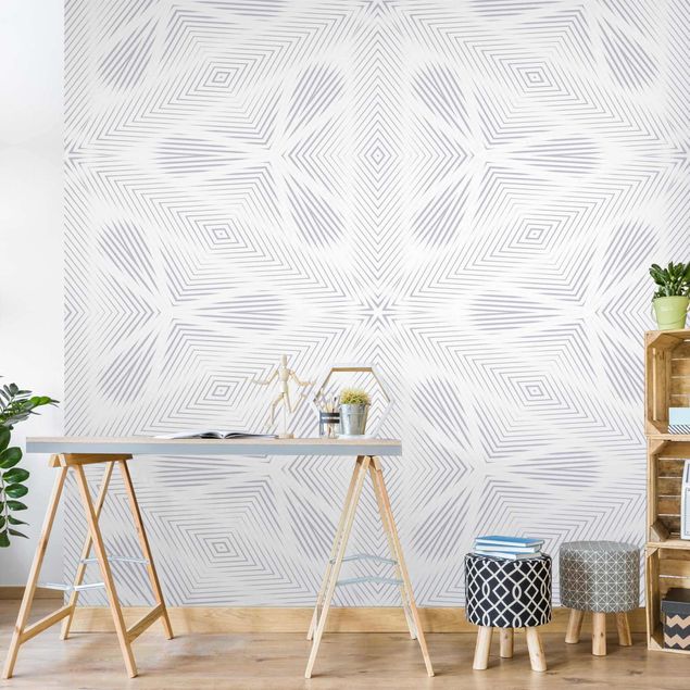 Wallpaper - Rhombic Pattern With Stripes And Star In Grey