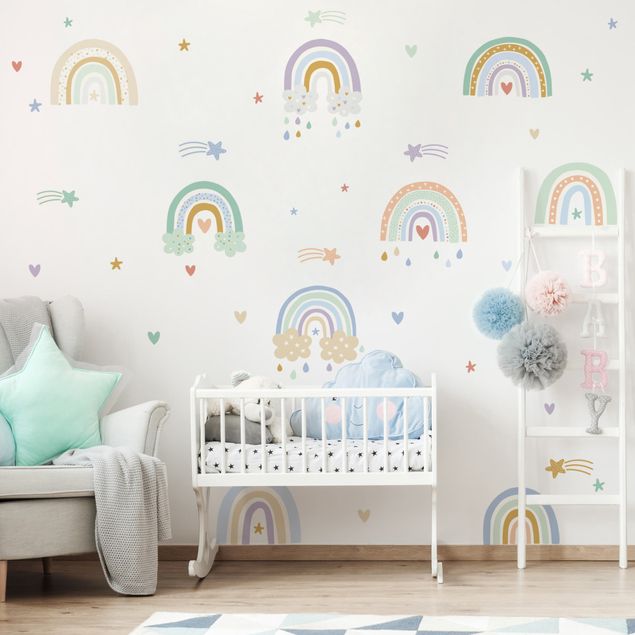 Love heart wall stickers Rainbows Pastel Set