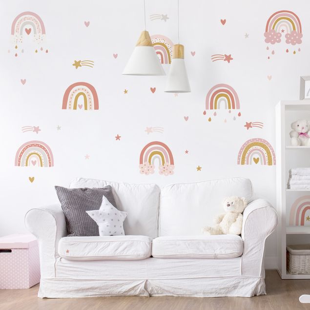 Love heart wall stickers Rainbows Shades of Pink Set