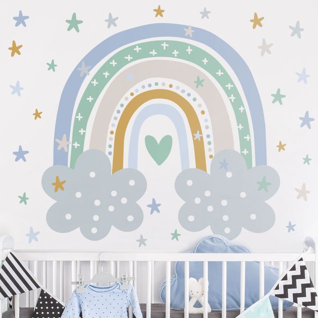 Wall stickers rainbow Rainbow with clouds blue turquoise