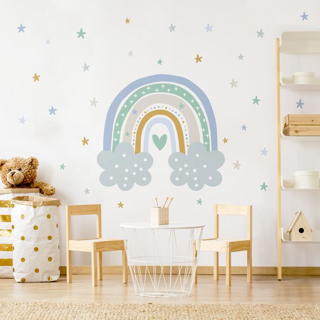 Wall stickers love Rainbow with clouds blue turquoise