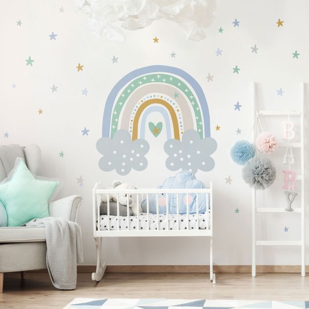 Wall stickers heart Rainbow with clouds blue turquoise