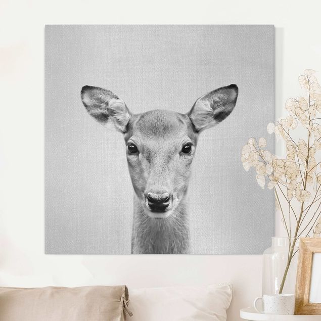 Canvas print - Roe Deer Rita Black And White - Square 1:1