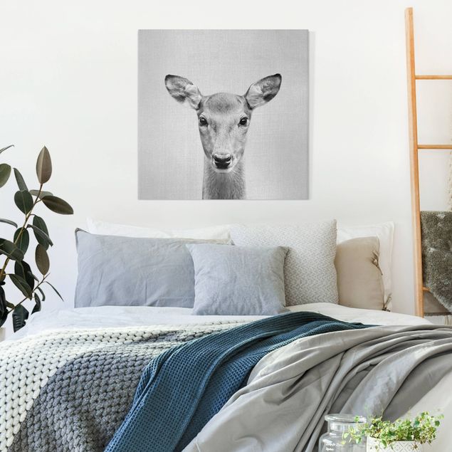 Canvas print - Roe Deer Rita Black And White - Square 1:1