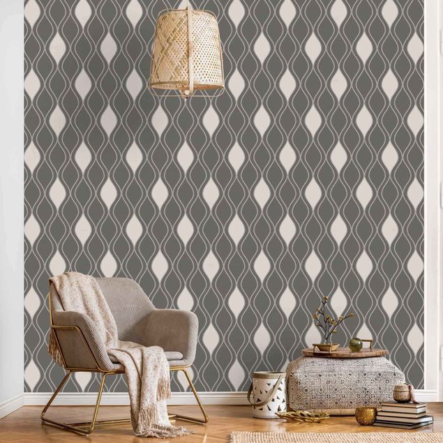 Wallpaper - Retro Pattern With Sparkling Drops In Anthracite