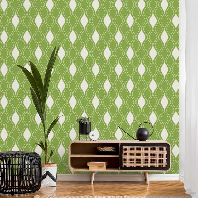 Wallpaper - Retro Pattern With Sparkling Drops In Light Green