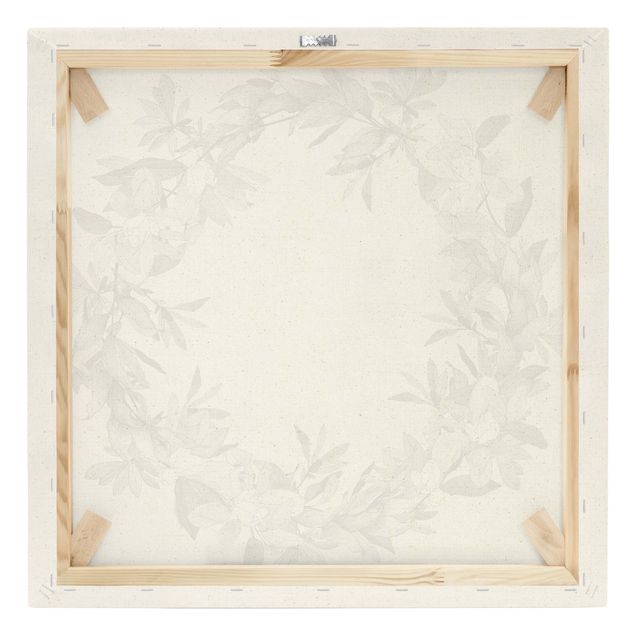 Natural canvas print - Romantic Floral Wreath Grey - Square 1:1