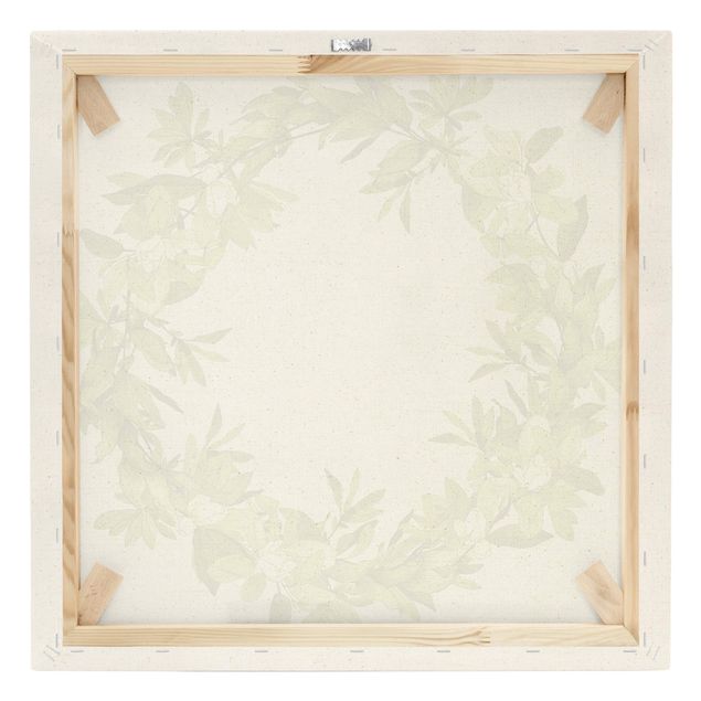 Natural canvas print - Romantic Floral Wreath Green - Square 1:1