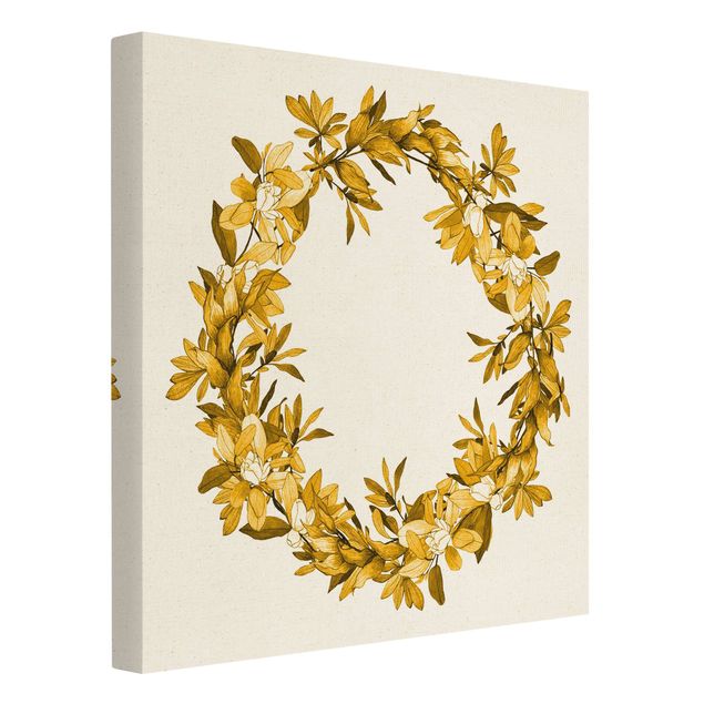 Natural canvas print - Romantic Floral Wreath Orange - Square 1:1