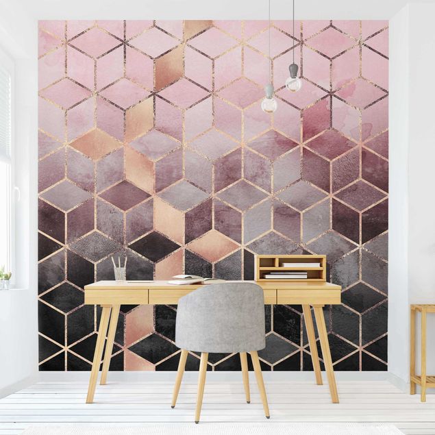 Wallpaper - Pink Grey Golden Geometry