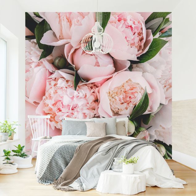 Wallpaper - Pink Peonies With Leaves