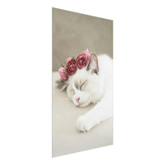 Glass print - Sleeping Cat with Roses