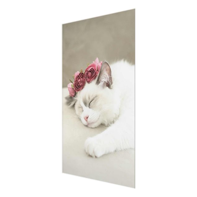Glass print - Sleeping Cat with Roses