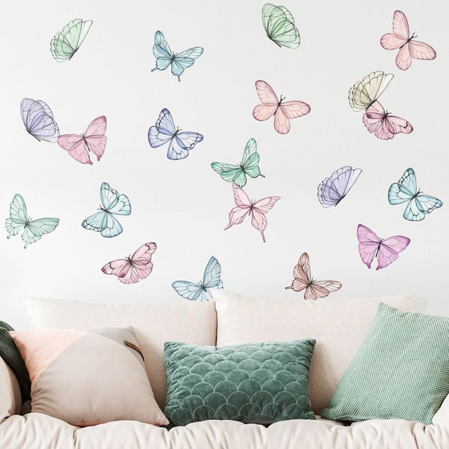 Autocolantes de parede borboletas Butterflies watercolor pastel set