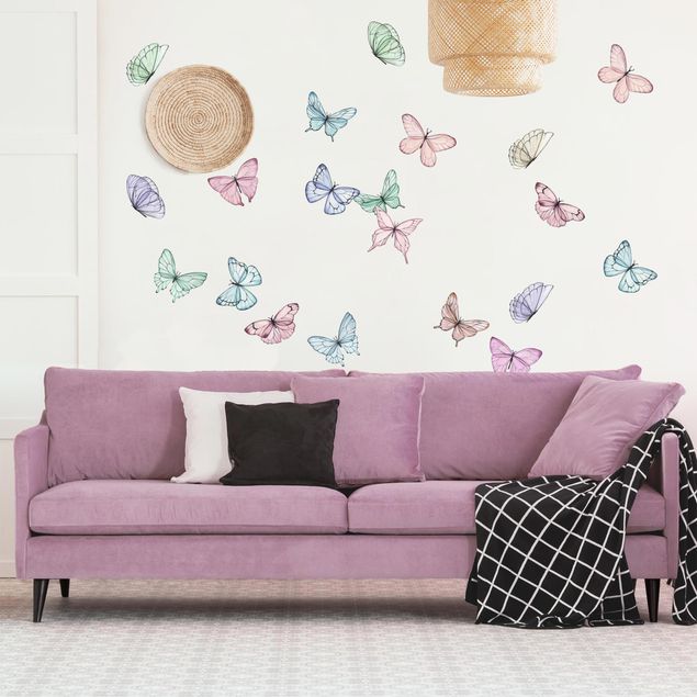 Wall stickers Butterflies watercolor pastel set