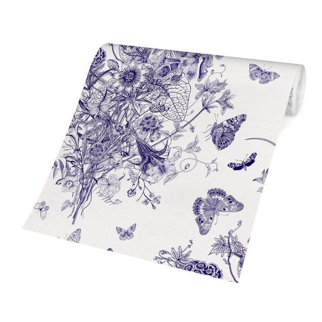Wallpaper - Butterflies Around Floral Island In Purple