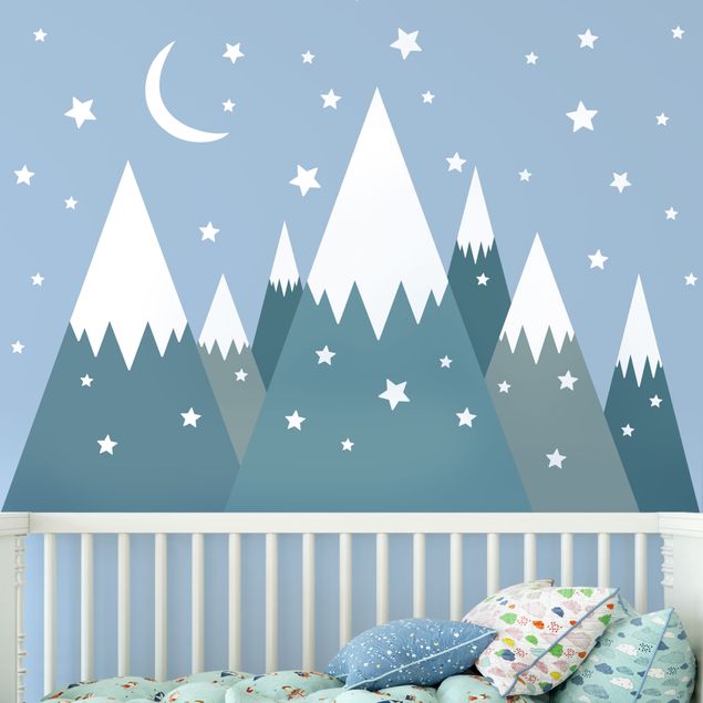 Wall sticker - Snow Covored Mountains Stars And Moon