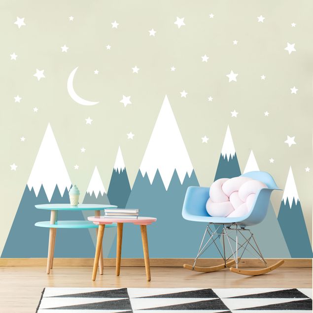Wall sticker - Snow Covored Mountains Stars And Moon