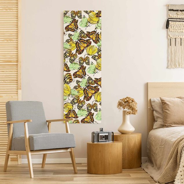 Natural canvas print - Swarm Of Yellow Butterflies - Portrait format 1:3