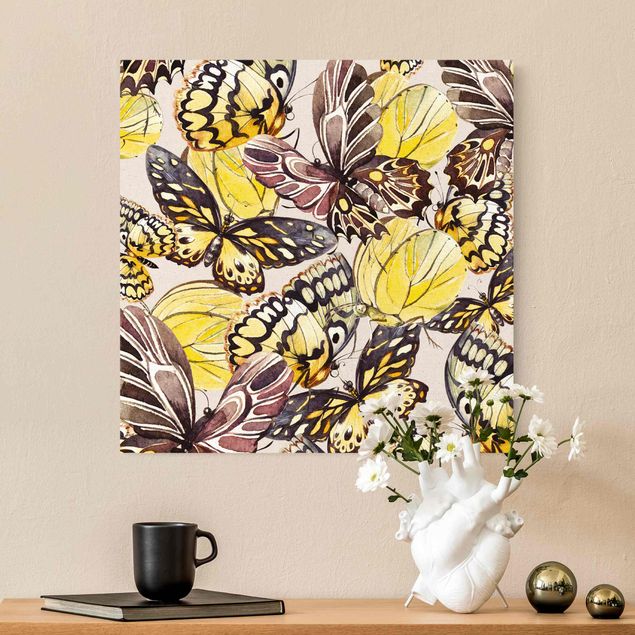 Natural canvas print - Swarm Of Butterflies Brimstone Butterfly - Square 1:1