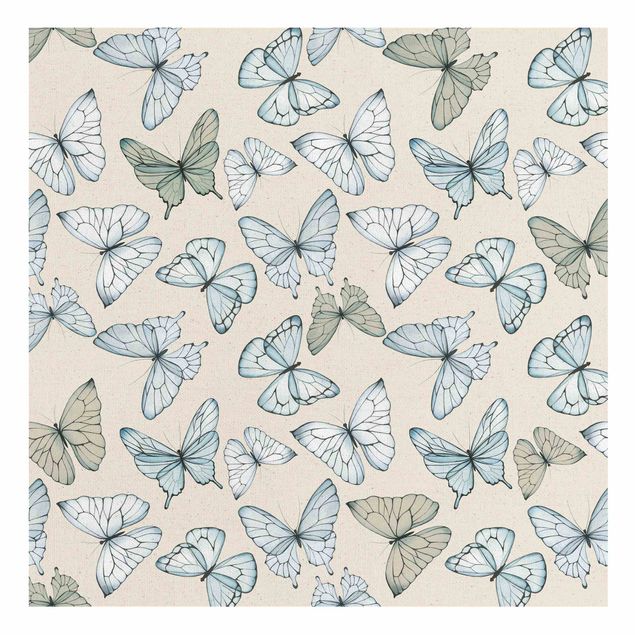 Natural canvas print - Swarm Of Delicate Blue Butterflies - Square 1:1