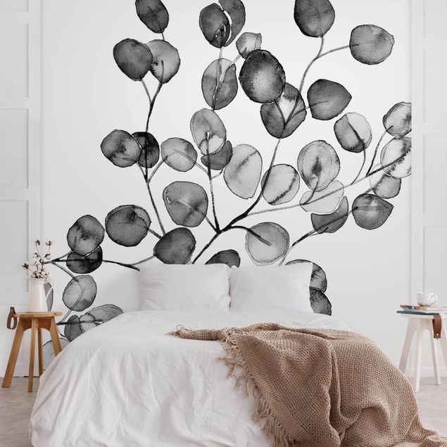 Wallpaper - Black And White Eucalyptus Twig Watercolour