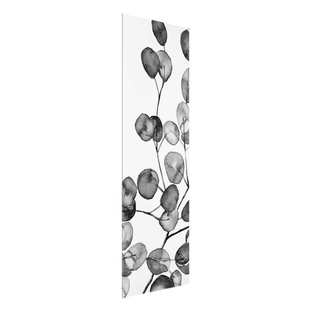 Glass print - Black And White Eucalyptus Twig Watercolour