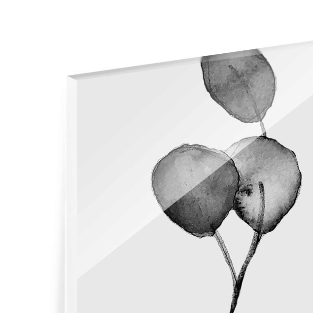 Glass print - Black And White Eucalyptus Twig Watercolour