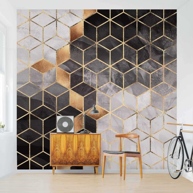 Wallpaper - Black And White Golden Geometry