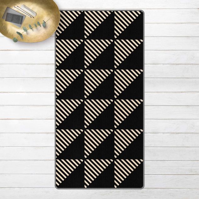 Black rugs Black Triangles and Stripes on Beige