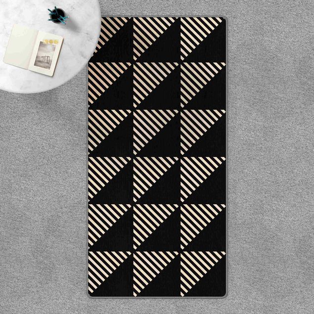 Charcoal rug Black Triangles and Stripes on Beige