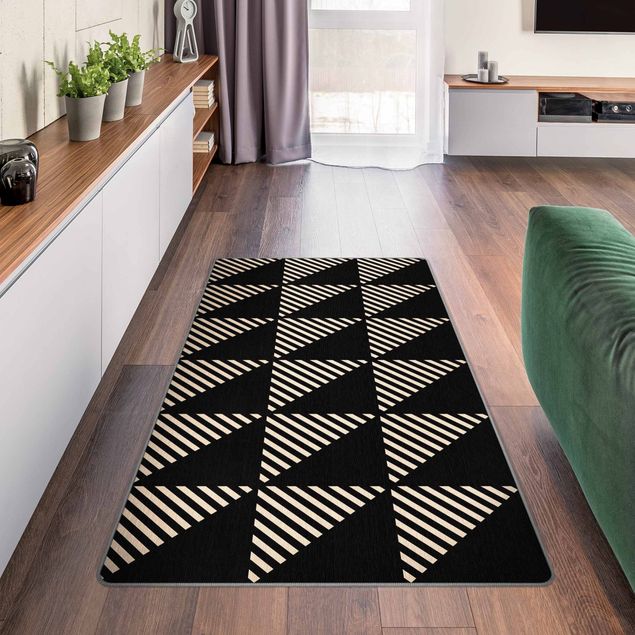 Modern rugs Black Triangles and Stripes on Beige