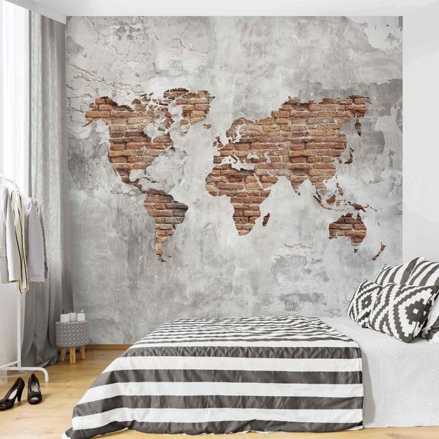 Wallpaper - Shabby Concrete Brick World Map