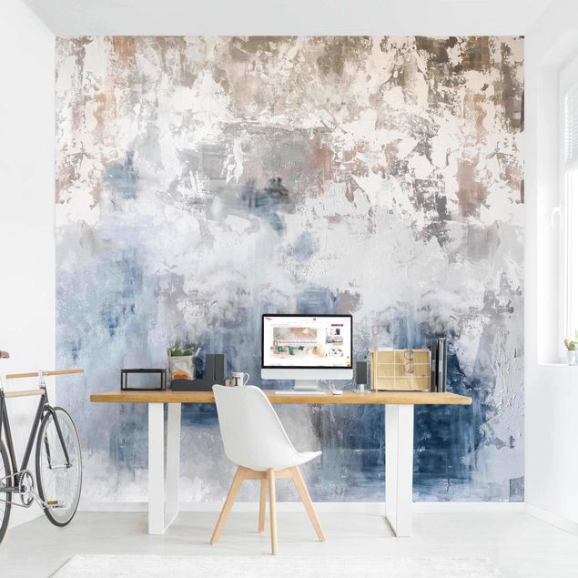 Wallpaper - Shabby Concrete Wall Plaster Blue