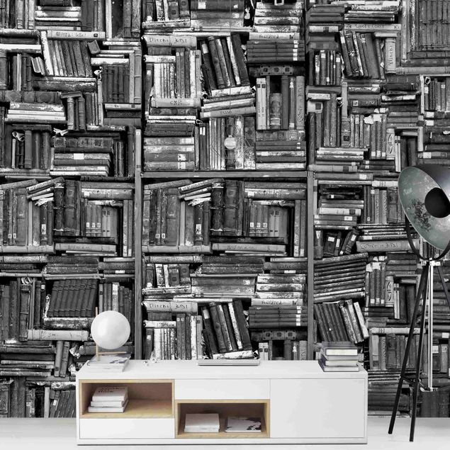 Wallpapers Shabby Wall Of Books In Black And White