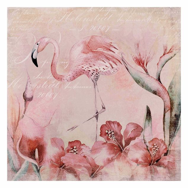 Wallpaper - Shabby Chic Collage - Flamingo