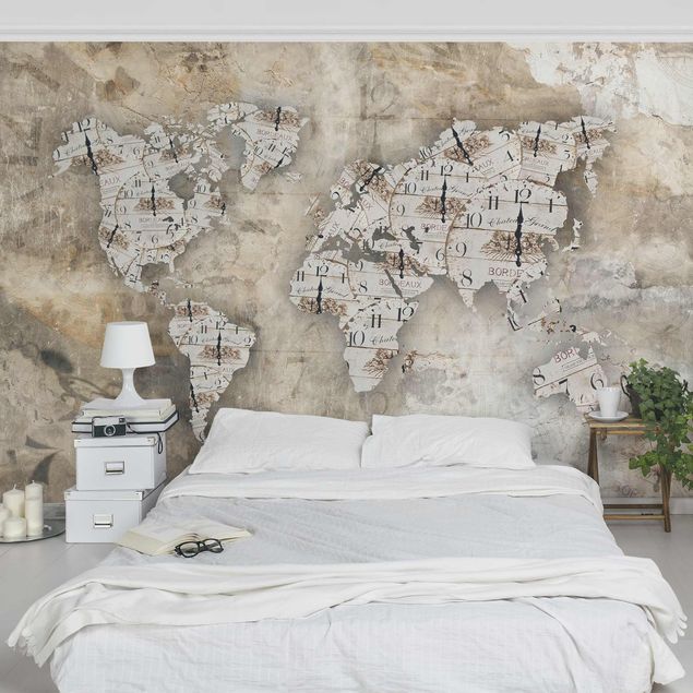 Wallpaper - Shabby Clocks World Map