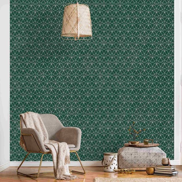 Wallpaper - Emerald Art Deco Line Pattern