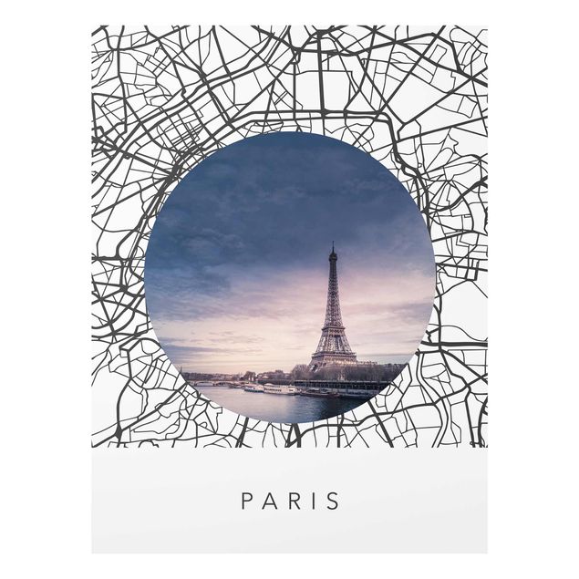 Glass print - Map Collage Paris