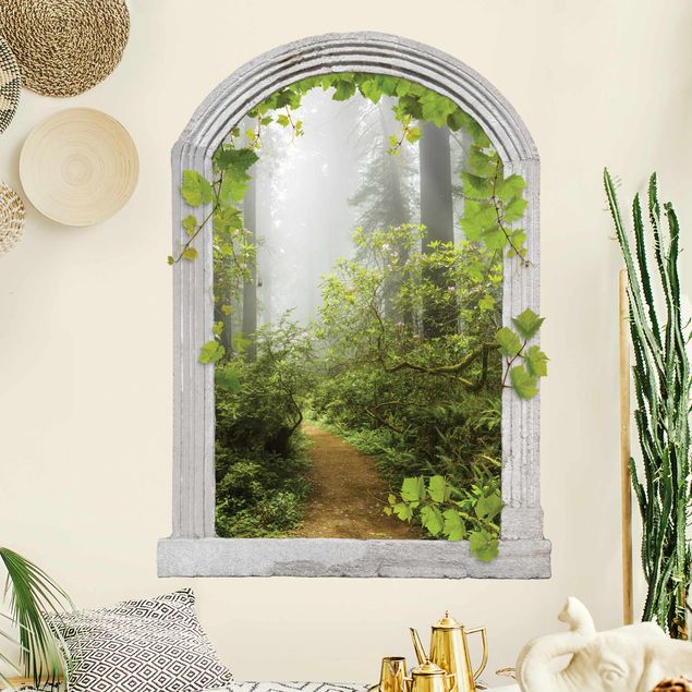 Wall stickers trees Steinbogen foggy forest path with tendrils