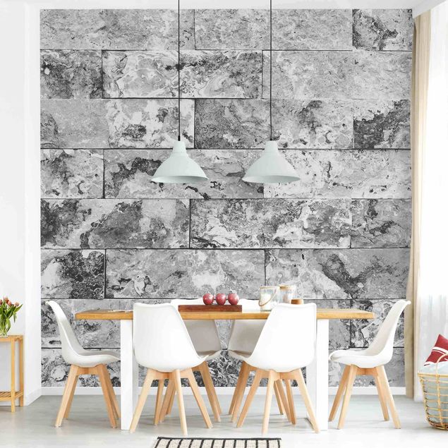 Wallpaper - Stone Wall Natural Marble Grey