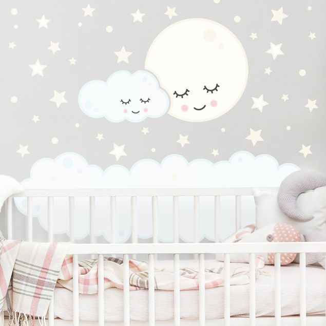 Romantic wall stickers Star moon cloud with sleeping eyes