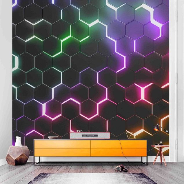 Wallpapers Hexagonal Pattern With Neon Light